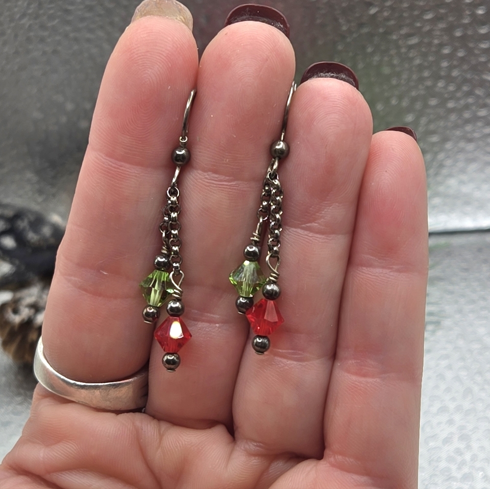 "5/$25" Sterling Silver Christmas Dangle Earrings Made W/Swarovski Crystals - Picture 5 of 6
